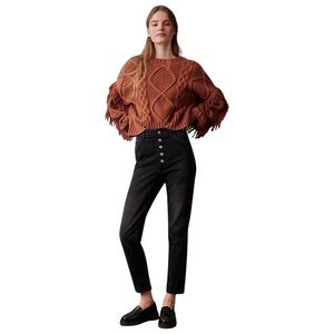 New! AMO Anthropologie Slim Dock High Rise Straight Button Fly Ankle Black Jeans